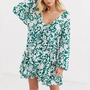 Free People Black and green Long Sleeve Sundress